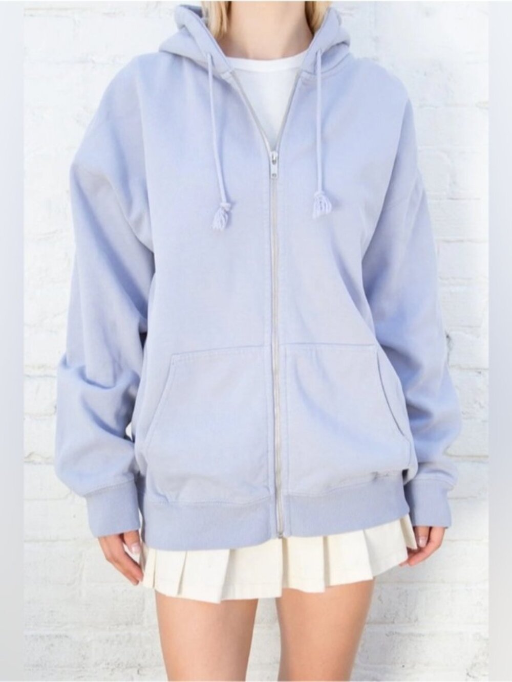 Brandy Melville LIGHT LILAC BLUE Christy Hoodie Oversized Boyfriend full zip M L